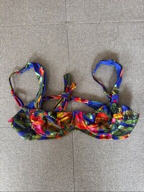 Farm Rio Colorful Blue Tropical Print Balconette Bikini Top XS